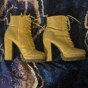 Yellow Lace-Up Ankle Boots